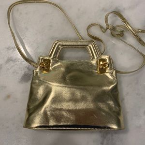Authentic Ferragamo gold leather evening bag, leather lined!